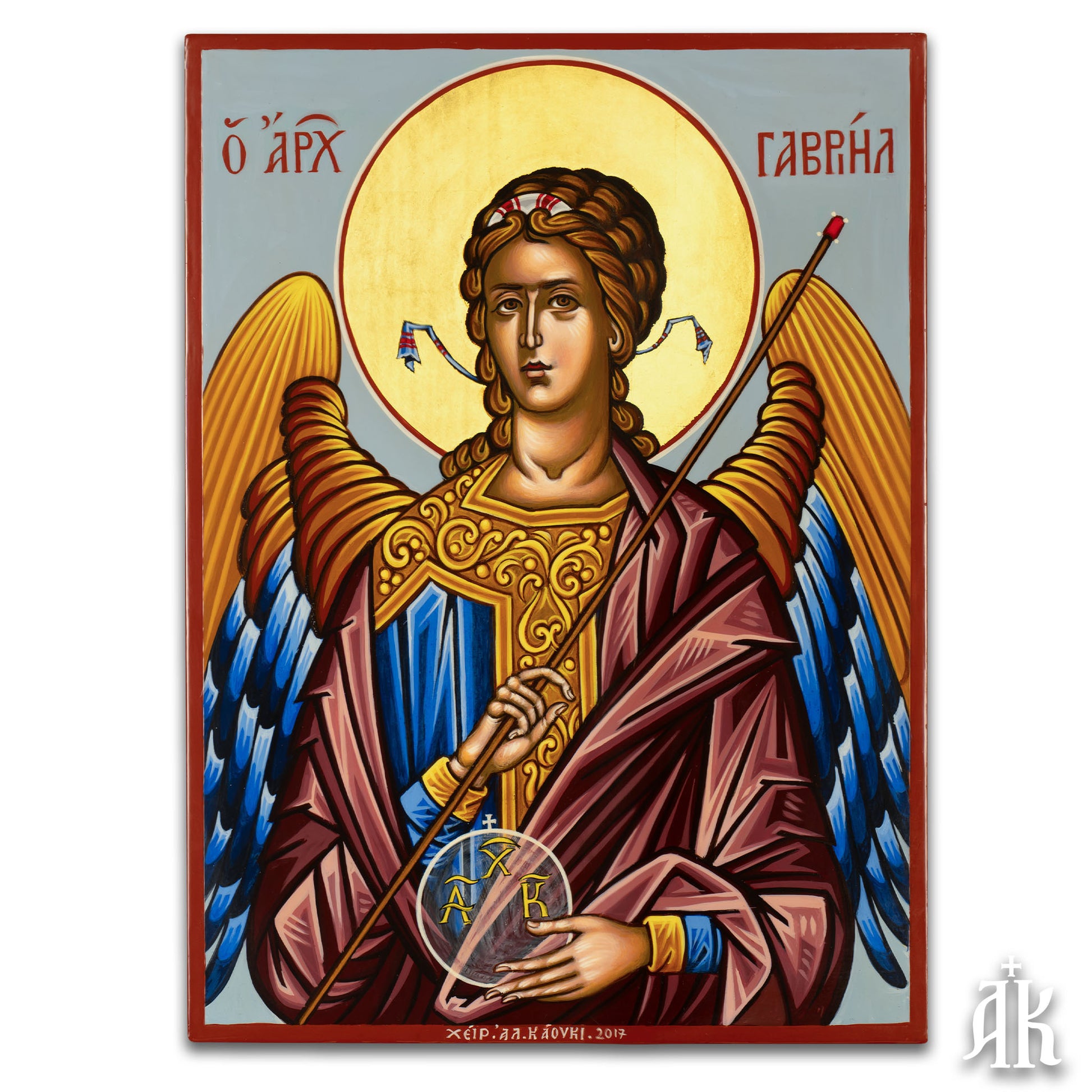 Archangel Gabriel handmade Byzantine icon, representing the divine messenger and symbol of purity and revelation