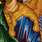 Close detail of brushwork and decorative elements in Archangel Gabriel the Messenger Byzantine icon, highlighting traditional egg tempera technique
