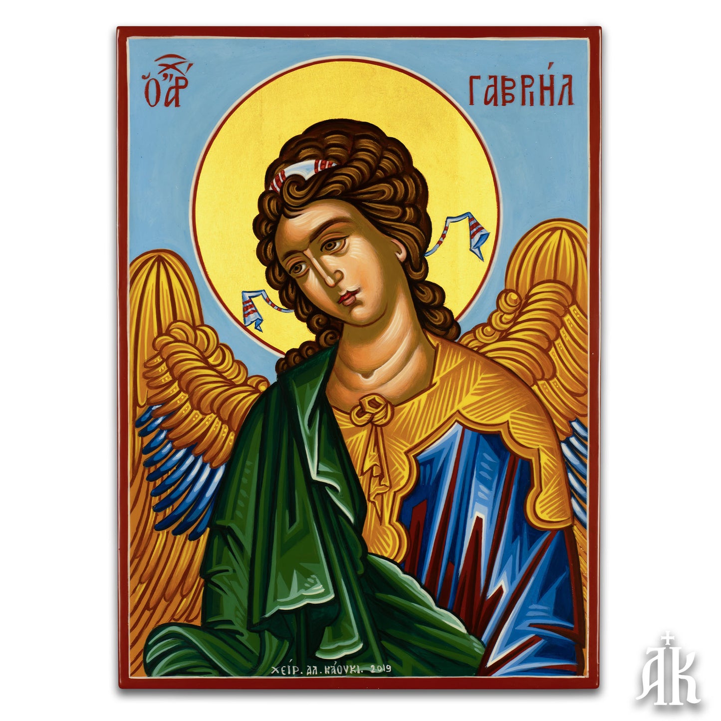 Archangel Gabriel the Messenger handmade Byzantine icon, symbolizing the Annunciation and divine revelation