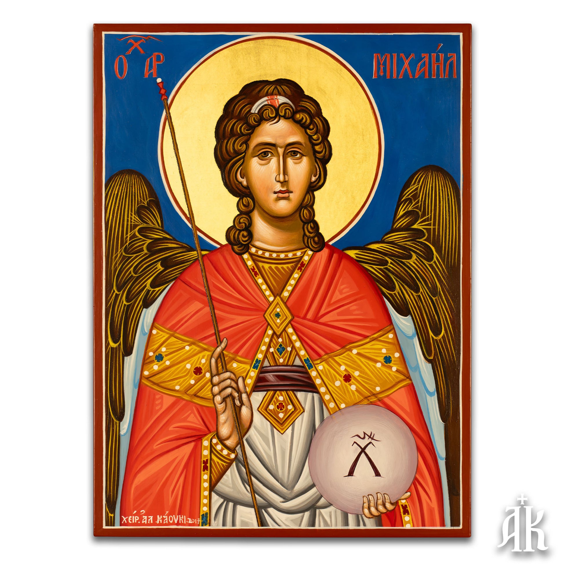 Archangel Michael handmade Byzantine icon, symbolizing divine protection, strength, and heavenly authority