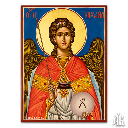 Archangel Michael handmade Byzantine icon, symbolizing divine protection, strength, and heavenly authority