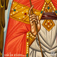 Iconographer signature on Archangel Michael handmade Byzantine icon by Alexandra Kaouki, confirming authenticity and craftsmanship