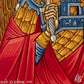 Iconographer signature on Archangel Michael with sword handmade Byzantine icon, confirming authenticity and craftsmanship