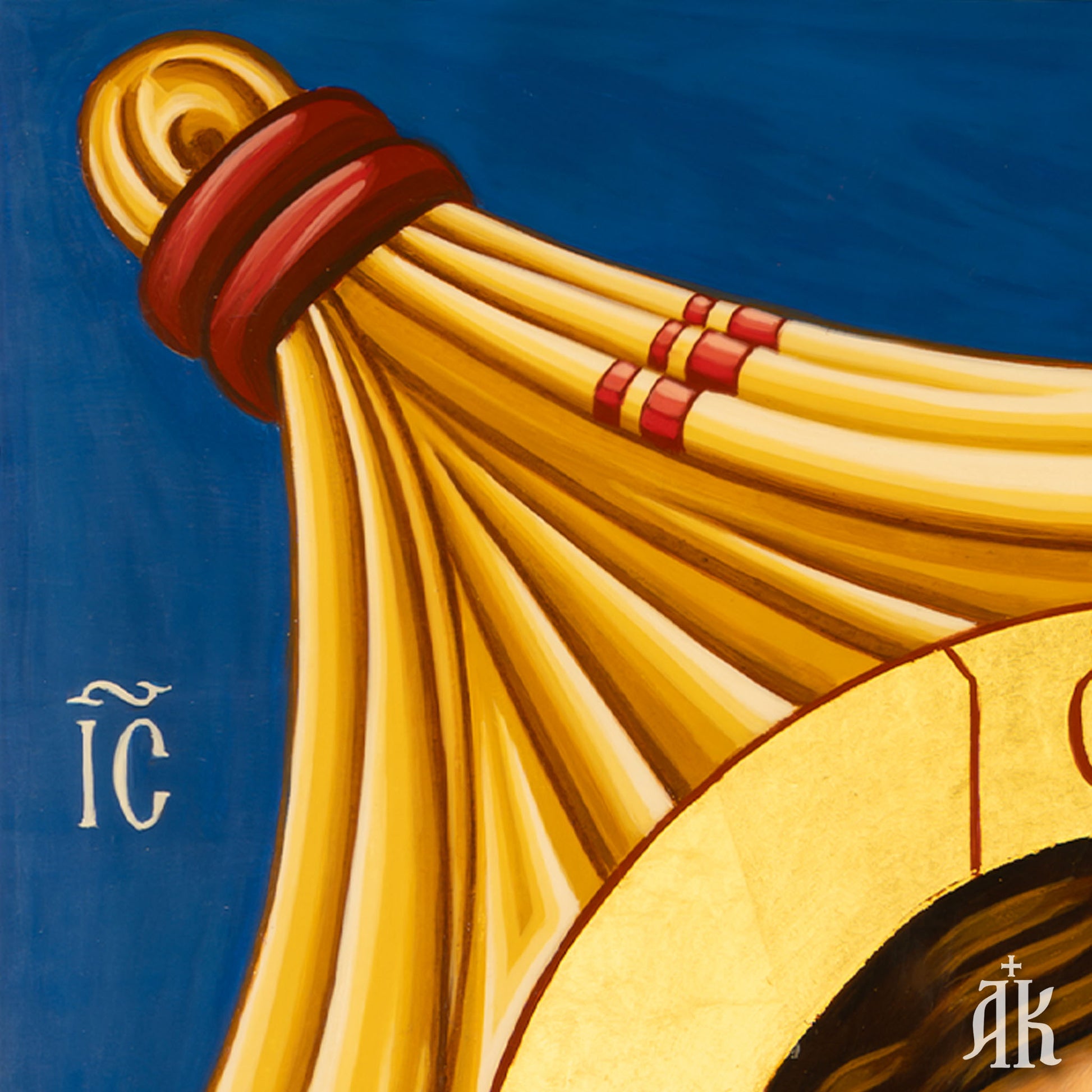 Close detail of brushwork and cloth representation in Christ Holy Mandylion acheiropoietos Byzantine icon, highlighting traditional egg tempera technique