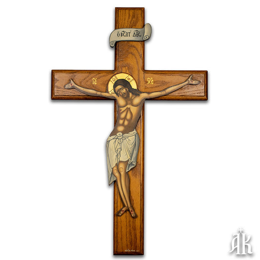 Crucifixion of Jesus Christ handmade Byzantine icon, symbolizing sacrifice, redemption, and divine love by Alexandra Kaouki