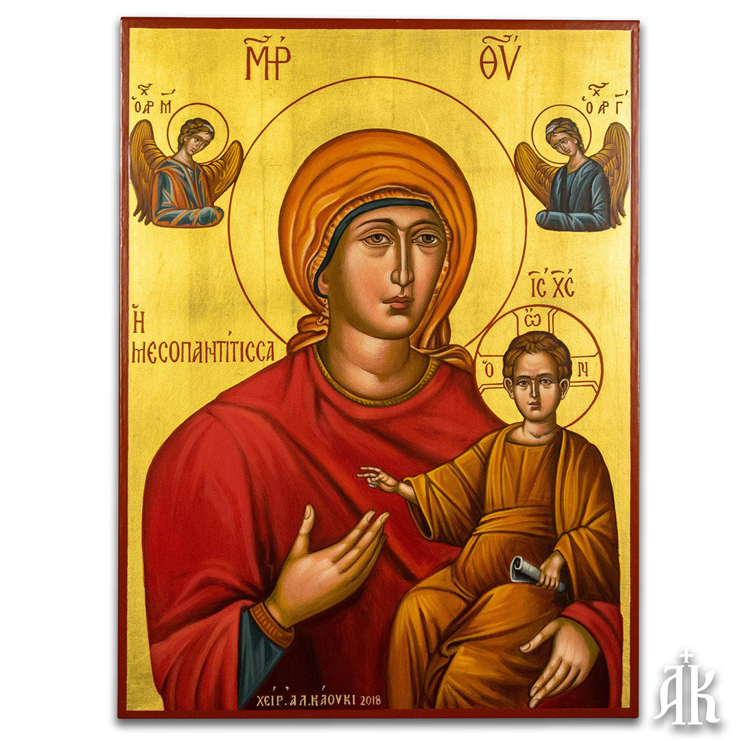 Panagia Mesopanitissa handmade Byzantine icon, symbolizing intercession, protection, and the loving presence of the Theotokos by Alexandra Kaouki