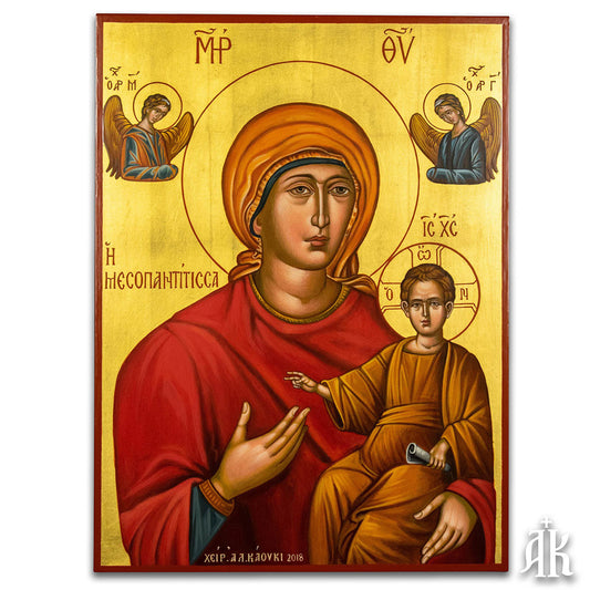 Panagia Mesopanitissa handmade Byzantine icon, symbolizing intercession, protection, and the loving presence of the Theotokos by Alexandra Kaouki