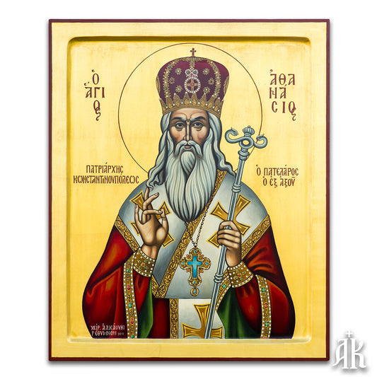 Saint Athanasios Patelaros handmade Byzantine icon, symbolizing faith, spiritual leadership, and dedication to the Orthodox tradition by Alexandra Kaouki