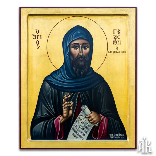 Saint Gideon of Karakallou handmade Byzantine icon, representing monastic devotion, humility, and spiritual dedication by Alexandra Kaouki