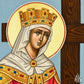 Close-up detail of Saint Helen face in handmade Byzantine icon, showing delicate expression and traditional iconographic style