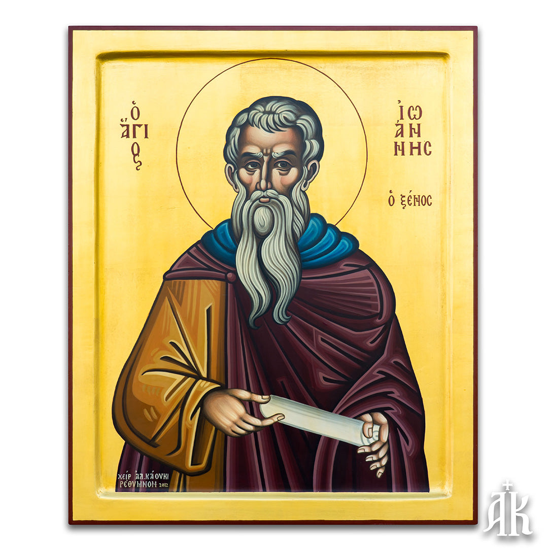 Saint John the Hermit handmade Byzantine icon, symbolizing ascetic life, solitude, and deep spiritual devotion by Alexandra Kaouki