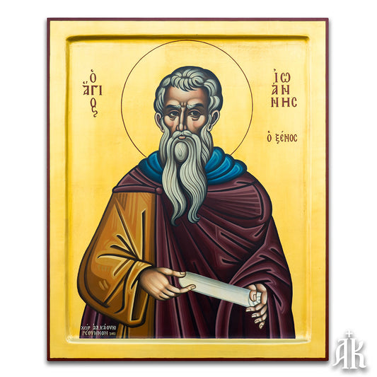 Saint John the Hermit handmade Byzantine icon, symbolizing ascetic life, solitude, and deep spiritual devotion by Alexandra Kaouki
