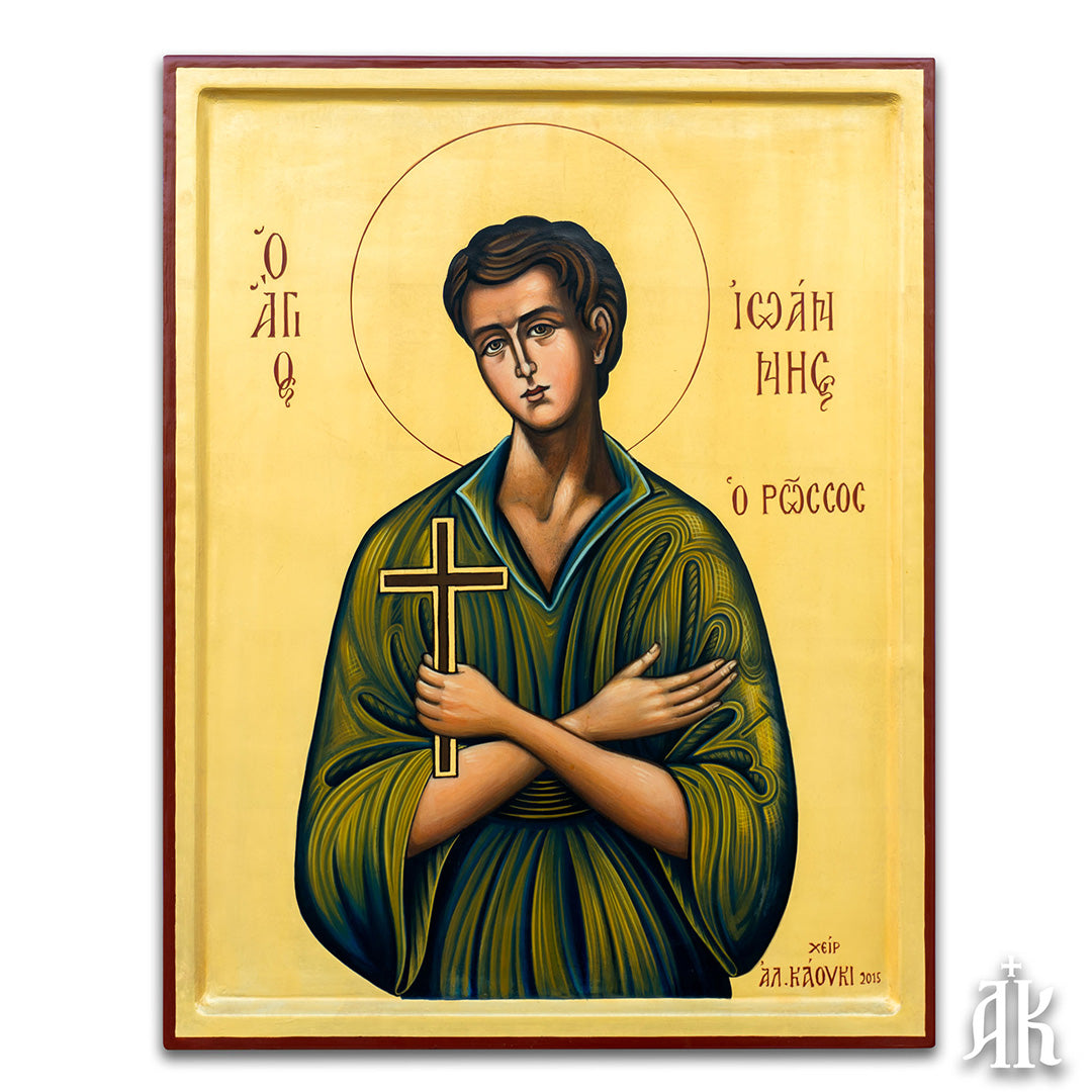 Saint John the Russian handmade Byzantine icon, symbolizing endurance, humility, and unwavering faith under hardship by Alexandra Kaouki