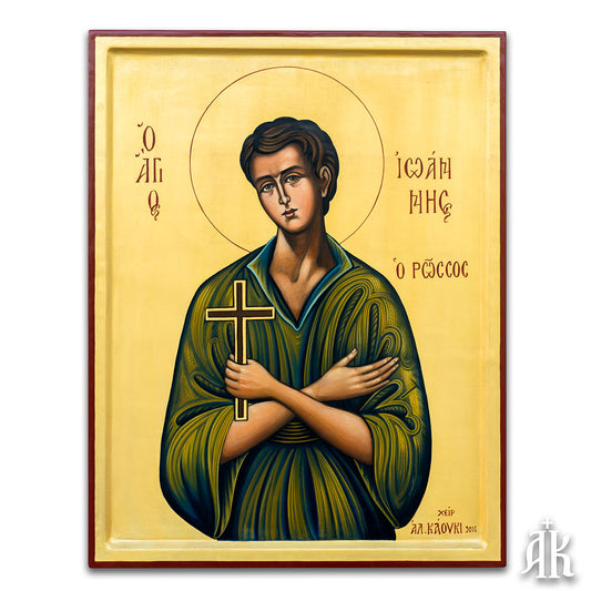 Saint John the Russian handmade Byzantine icon, symbolizing endurance, humility, and unwavering faith under hardship by Alexandra Kaouki
