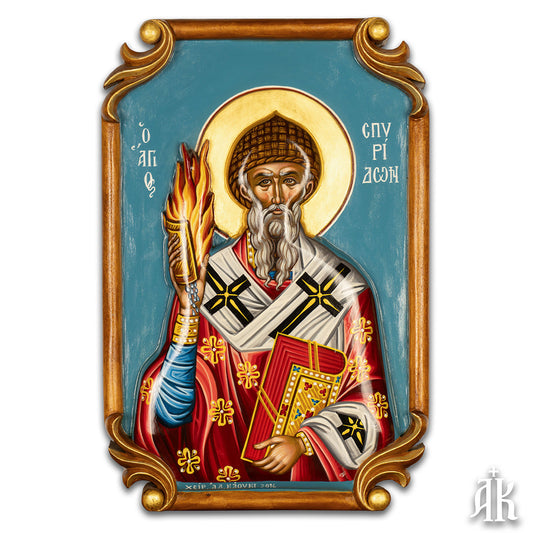 Saint Spyridon the Wonderworker handmade Byzantine icon, symbolizing faith, humility, and miraculous intervention by Alexandra Kaouki
