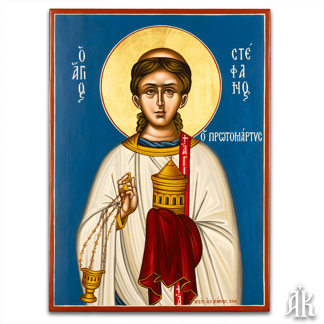 Saint Stephen the Protomartyr handmade Byzantine icon, symbolizing faith, sacrifice, and the first martyr of Christianity