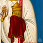 Iconographer signature on Saint Stephen the Protomartyr handmade Byzantine icon by Alexandra Kaouki, confirming authenticity and craftsmanship