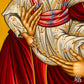 Detailed view in Virgin Mary Eleousa Glykophilousa Byzantine icon, highlighting traditional egg tempera technique
