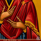 Iconographer signature on Virgin Mary Theotokos handmade Byzantine icon by Alexandra Kaouki, confirming authenticity and craftsmanship